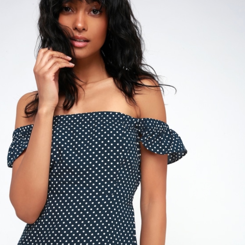 Navy Blue and White off the shoulder Dress